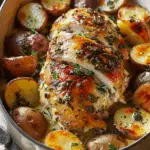 Garlic Herb Roast Chicken with Baby Potatoes in Creamy Butter Sauce
