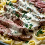 Savory Steak Gorgonzola Alfredo with Creamy Parmesan Sauce