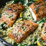 One Skillet Salmon with Lemon Orzo