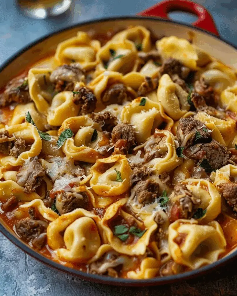Cheesesteak Tortellini in Rich Provolone Sauce