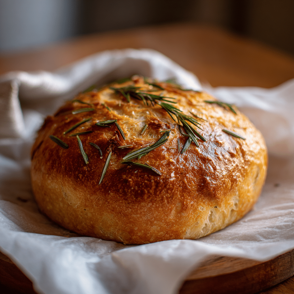 No-Knead Roasted Garlic and Rosemary Bread