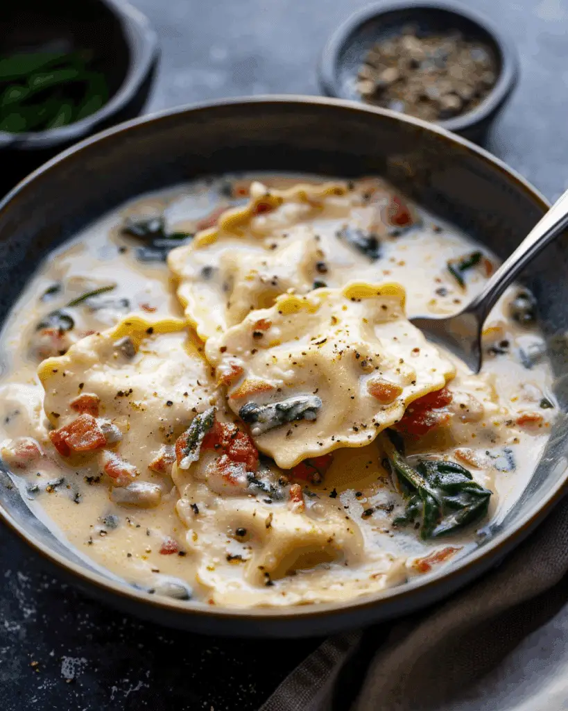 Creamy Tuscan Ravioli Soup