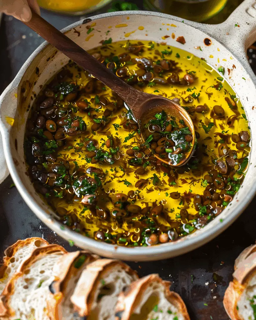 Irresistible Bread Dipping Oil with Herbs, Olives & Parmesan