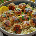 Greek Chicken Meatballs with Lemon Orzo