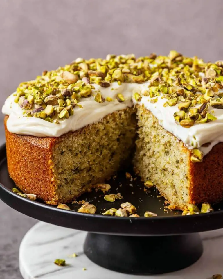 Pistachio Cake with Cream Cheese Whip and Chopped Pistachios Recipe