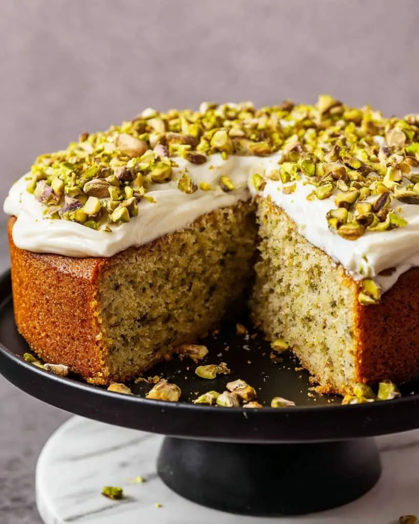 Pistachio Cake with Cream Cheese Whip and Chopped Pistachios Recipe