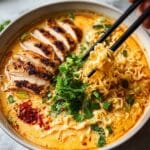 Fiery Chicken Ramen with Creamy Garlic Sauce Recipe