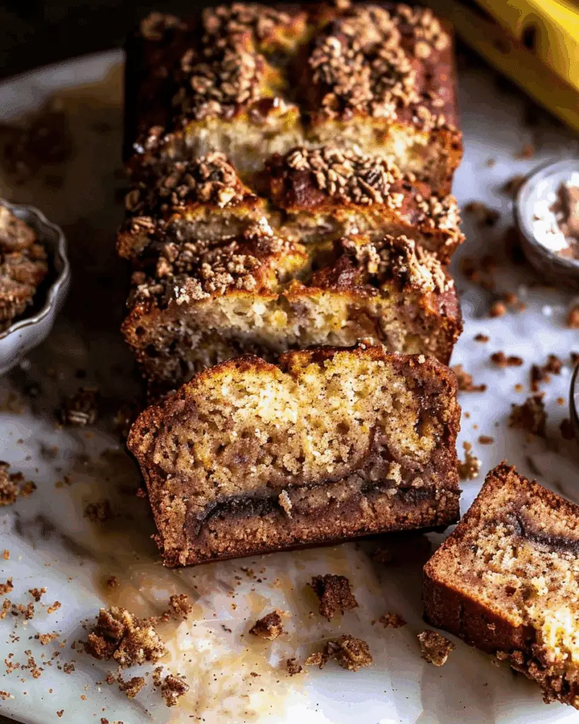 Cinnamon Swirl Banana Bread with Crunchy Topping