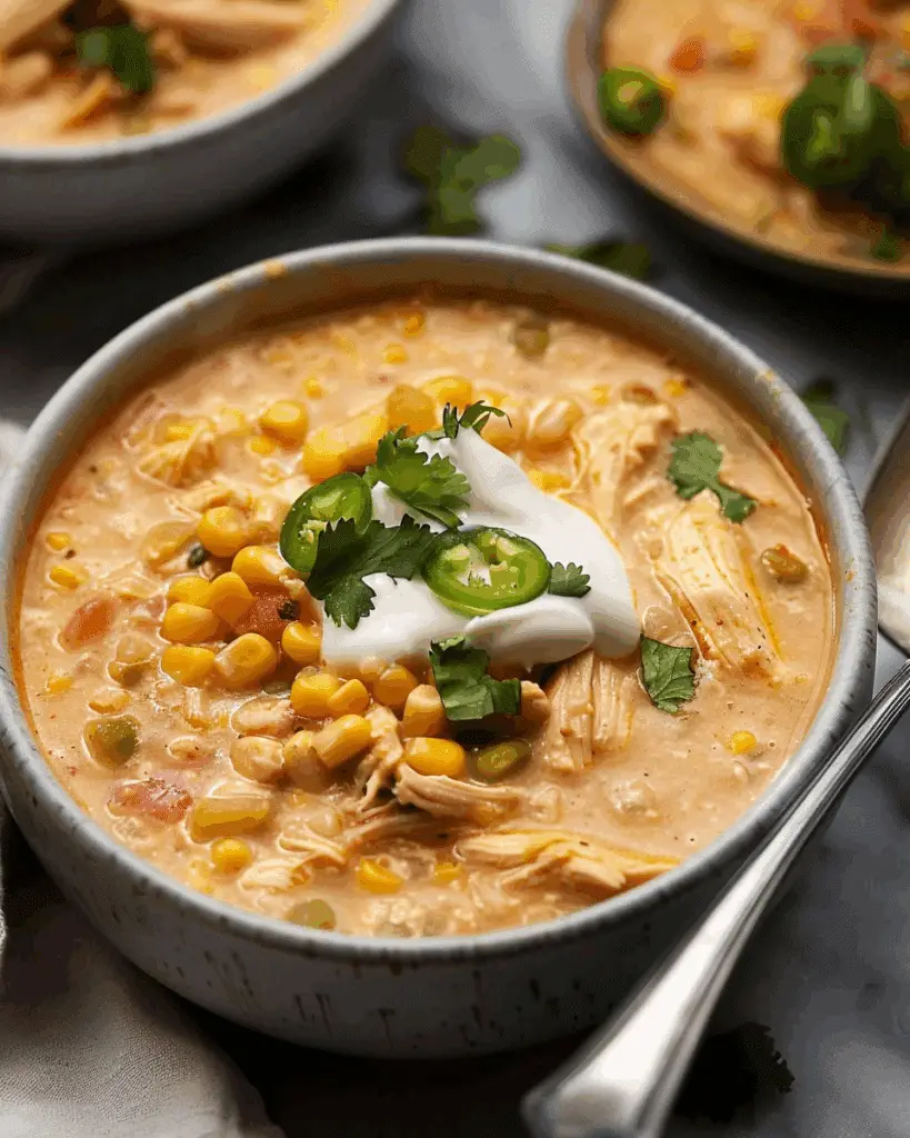 Creamy Slow Cooker White Chicken Chili with Sweet Corn and Pepper Jack