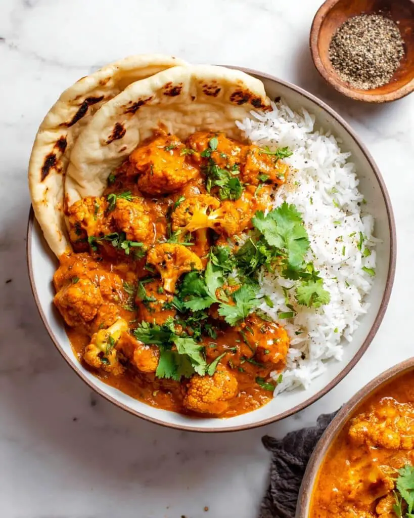 Butter Cauliflower Curry with Spiced Tomato Sauce and Coconut Cream Recipe