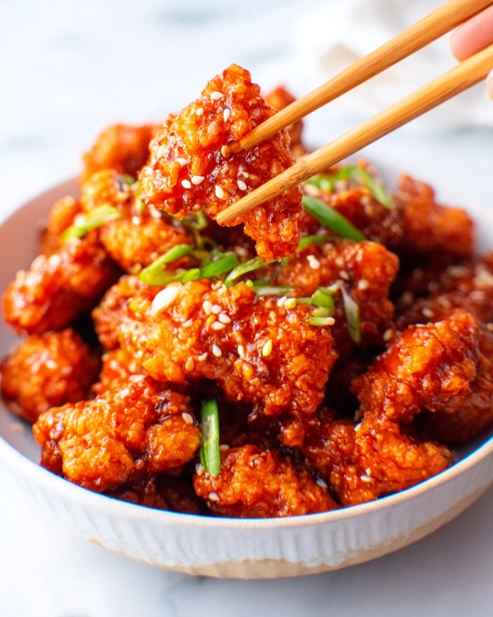 3 Ingredient Orange Chicken Recipe 4 The image shows a white bowl filled with a bed of golden brown rice topped with several pieces of fried chicken glazed with a shiny orange sauce. The chicken pieces are sprinkled with white sesame seeds and small green chopped scallions. In the background on a white marbled surface, there is an orange slice on the left side and a second bowl with rice and chicken which appears slightly out of focus. The photo looks bright and clear with a close view. Photo taken with an iphone --ar 4:5 --v 7