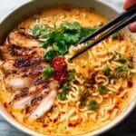 Fiery Chicken Ramen with Creamy Garlic Sauce Recipe