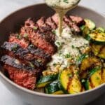Grilled Steak Bowl with Creamy Herb Sauce and Grilled Zucchini Recipe