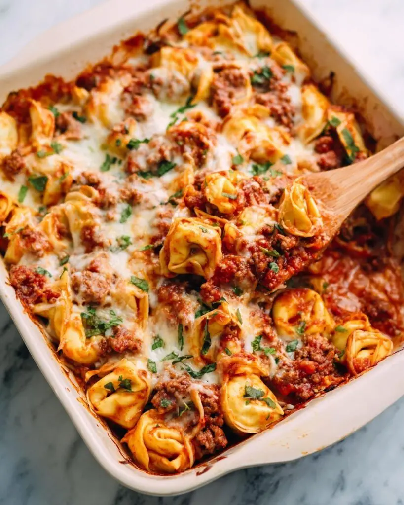 Cheesy Baked Tortellini Casserole With Meat Sauce Recipe