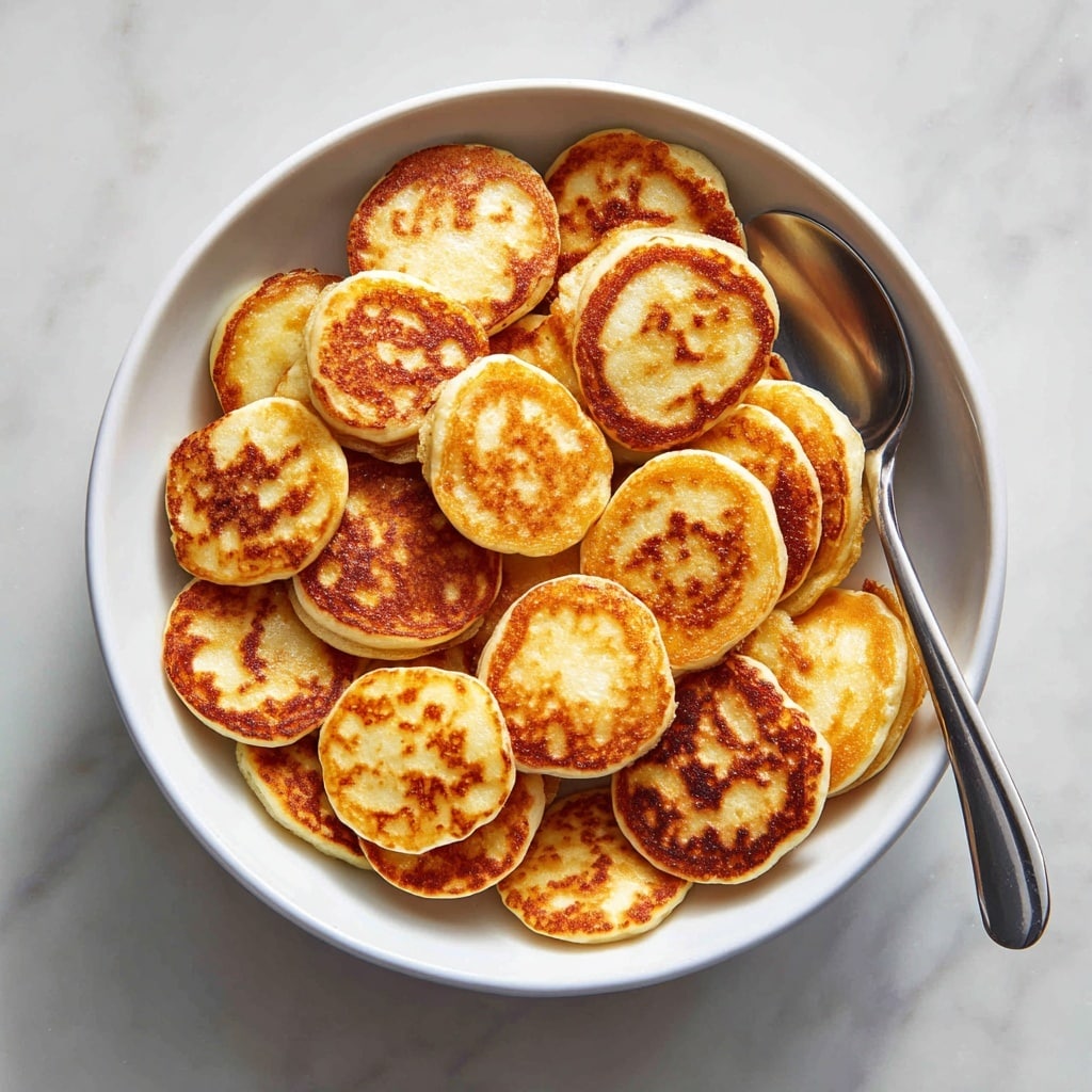A white bowl filled with about twenty small, round, golden-brown baked balls, each with a slight shine and small darker spots showing texture. The balls have a smooth surface with some light lines, and they are stacked loosely inside the bowl. A shiny silver spoon is placed partially inside the bowl, visible at the top right corner, with its handle resting on the edge. The background and surface are a clean white marble texture. photo taken with an iphone --ar 4:5 --v 7