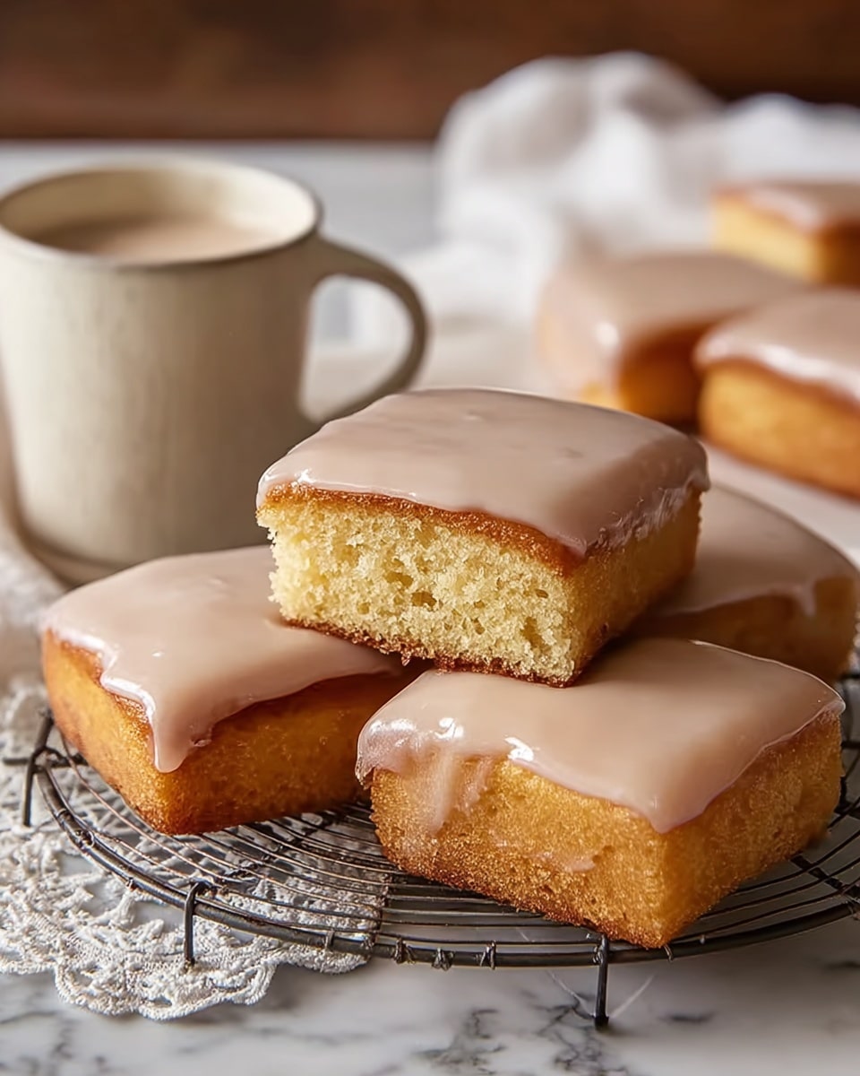 The image shows four long, soft doughnuts laid side by side on wrinkled brown paper, placed over a white marbled surface. Each doughnut is covered by a smooth, light brown glaze that shines softly under the light. The dough beneath the glaze looks fresh and fluffy, with a golden-brown color around the edges. The background is softly blurred, keeping the focus on the neat row of doughnuts. photo taken with an iphone --ar 4:5 --v 7