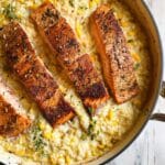 Creamed Corn Orzo with Salmon Recipe