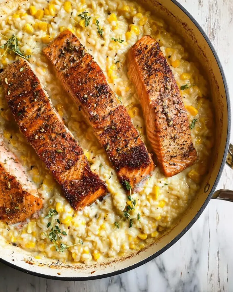 Creamed Corn Orzo with Salmon Recipe