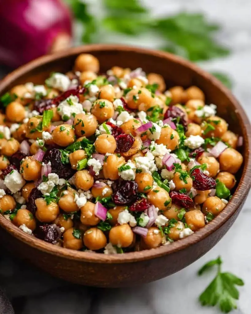 Feta and Cranberry Chickpea Salad with Lemon Vinaigrette Recipe