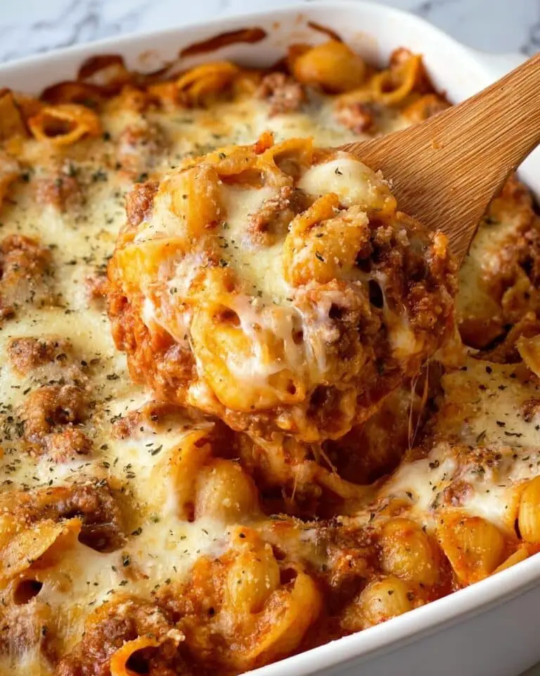 Cheesy and Creamy Baked Tortellini Casserole With Meat Sauce Recipe