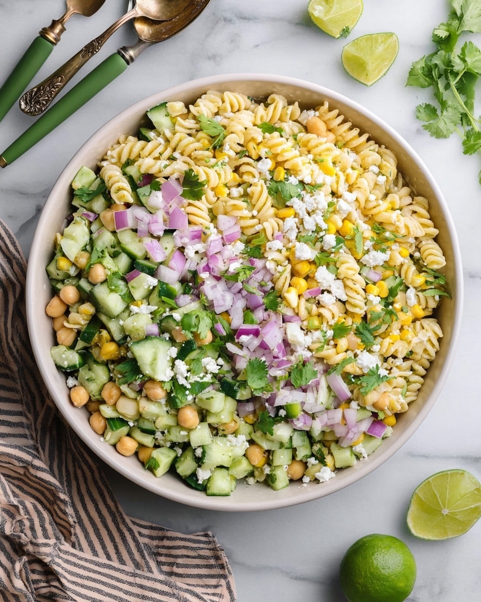 Fresh & Healthy Cilantro Lime Pasta Salad with Chickpeas and Avocado Dressing Recipe