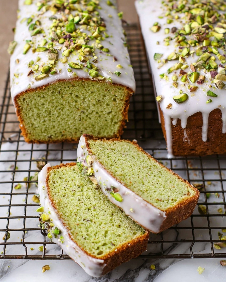 Pistachio Cake Mix Bread with Pistachio Glaze | Irresistible Nutty Treats