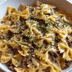 Creamy Parmesan Garlic Beef Bowtie Pasta Recipe