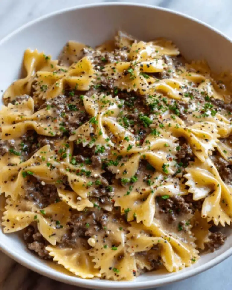 Creamy Parmesan Garlic Beef Bowtie Pasta Recipe