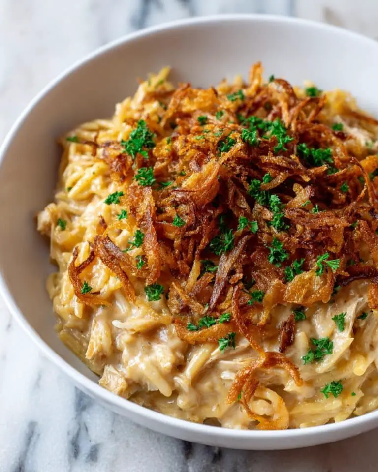 French Onion Chicken Orzo Casserole Recipe