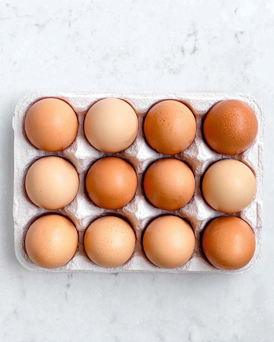 A white egg carton containing twelve brown eggs, arranged in two rows of six eggs each, with smooth, slightly speckled shells. The carton sits on a white marbled surface with subtle grey veins running through it, creating a clean and fresh look. The eggs are evenly spaced, showing natural variations in color and texture, with a matte finish and small droplets of water on a few shells. Photo taken with an iphone --ar 4:5 --v 7