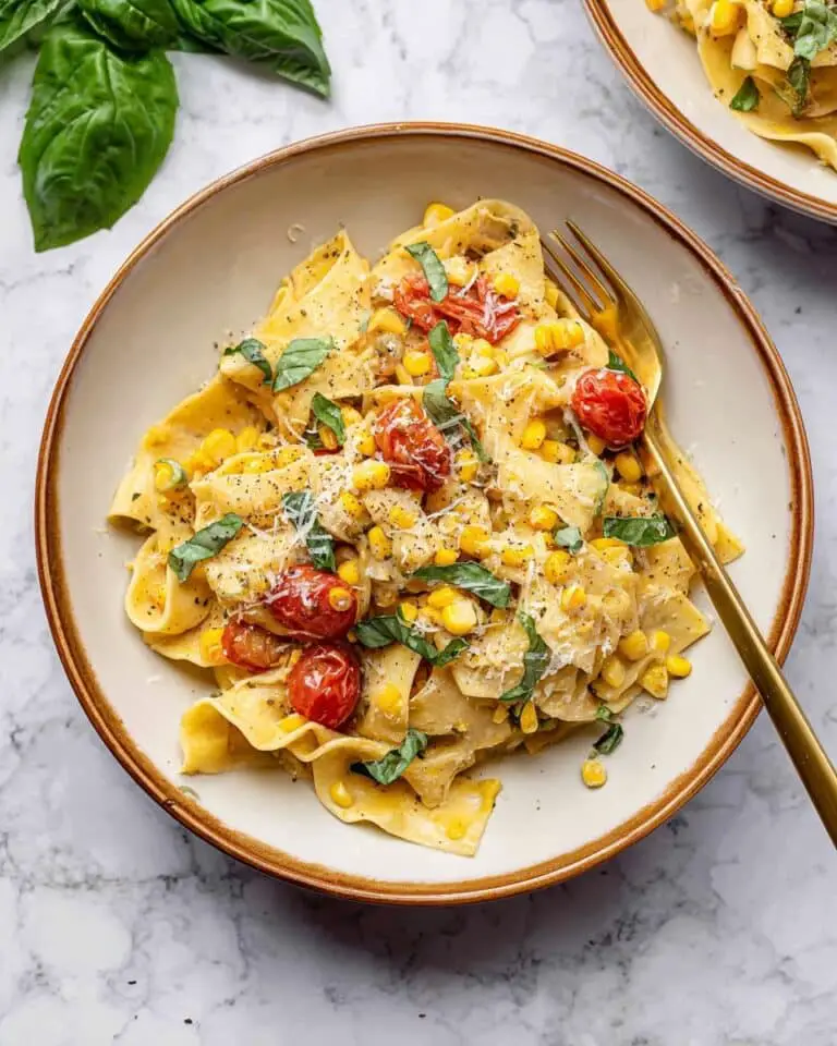 Summery Pappardelle with Corn & Basil Cream Sauce Recipe