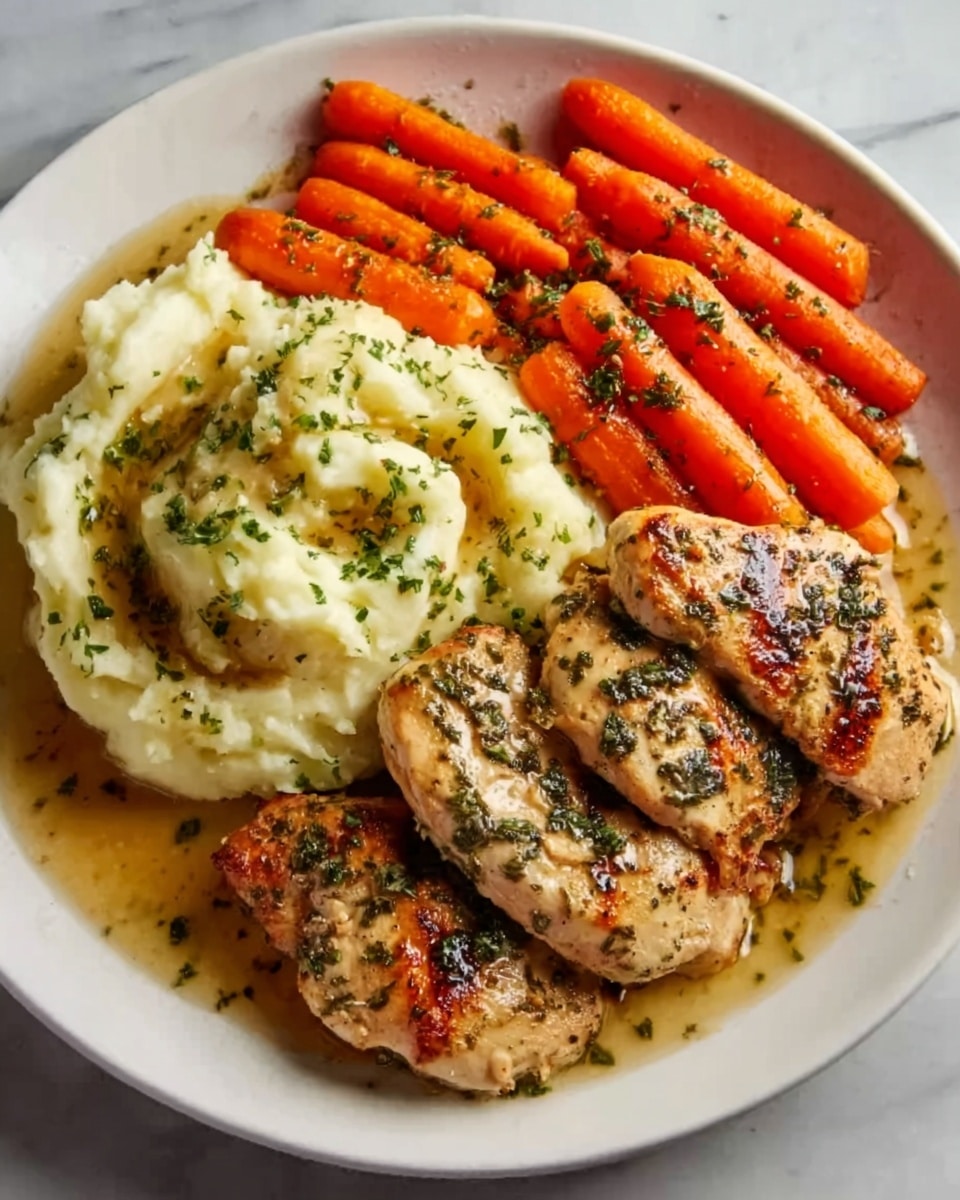 Garlic Herb Chicken with Creamy Mashed Potatoes and Caramelized Glazed Carrots Recipe