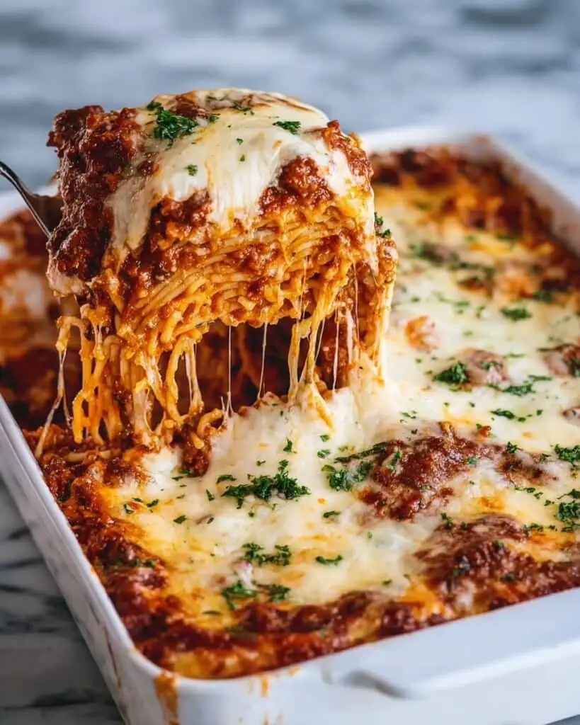 TikTok Spaghetti Bake with Rich Red and Creamy Alfredo Sauces Recipe