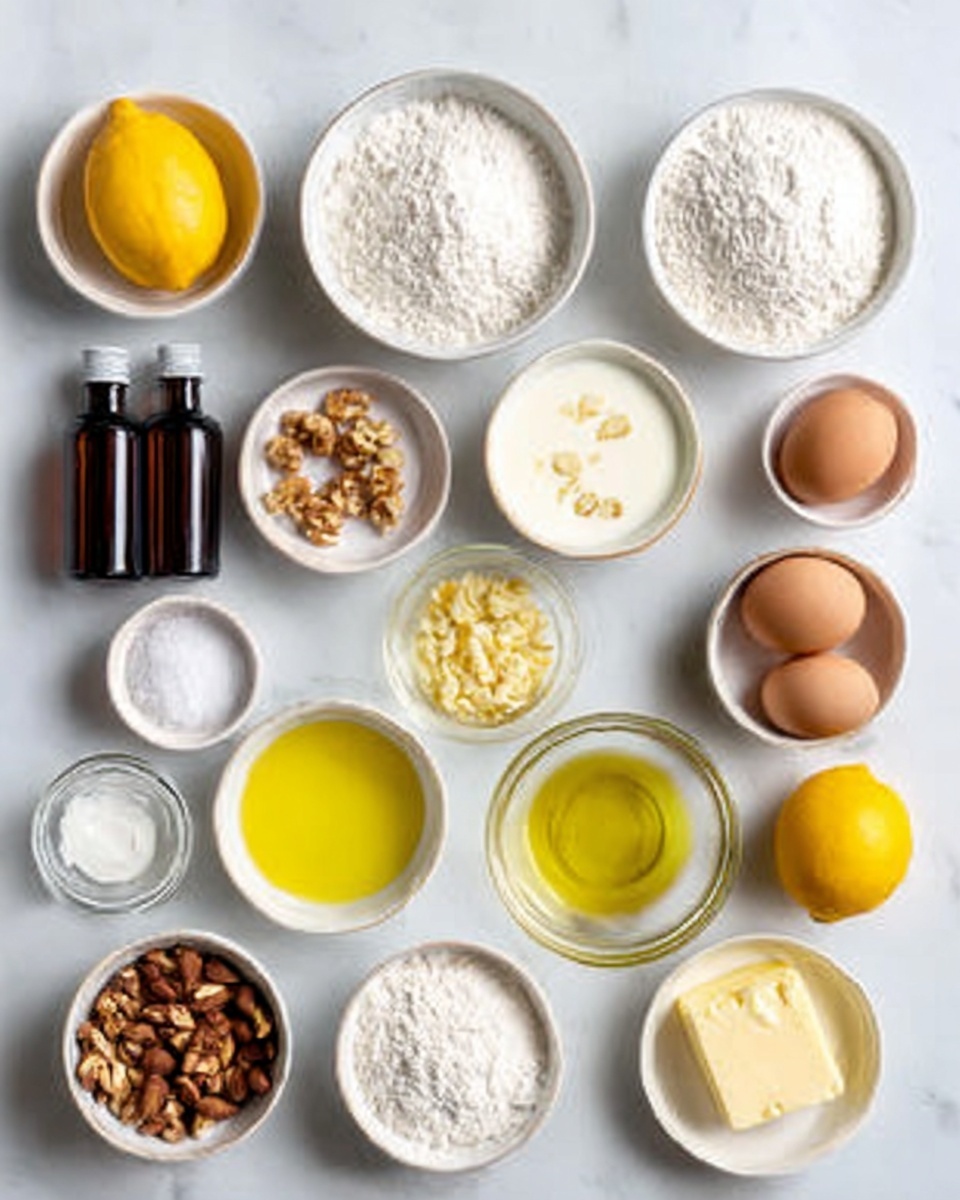The image shows a small round cake with two layers. The bottom layer is a light brown sponge, soft and crumbly in texture, sitting directly on a white plate. On top of this is a thick, creamy white layer that looks smooth and fluffy. Above the cream, there is a sprinkle of chopped green pistachios and a dusting of white powdered sugar covering the top and some spilled around the plate. The cake edges are slightly rough and natural, and the white marbled texture surface is visible around the plate. photo taken with an iphone --ar 4:5 --v 7