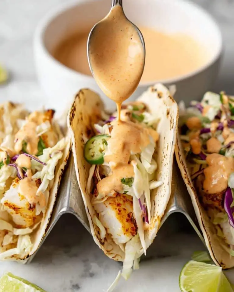 Fish Tacos with Spicy Lime Mayo and Fresh Toppings Recipe