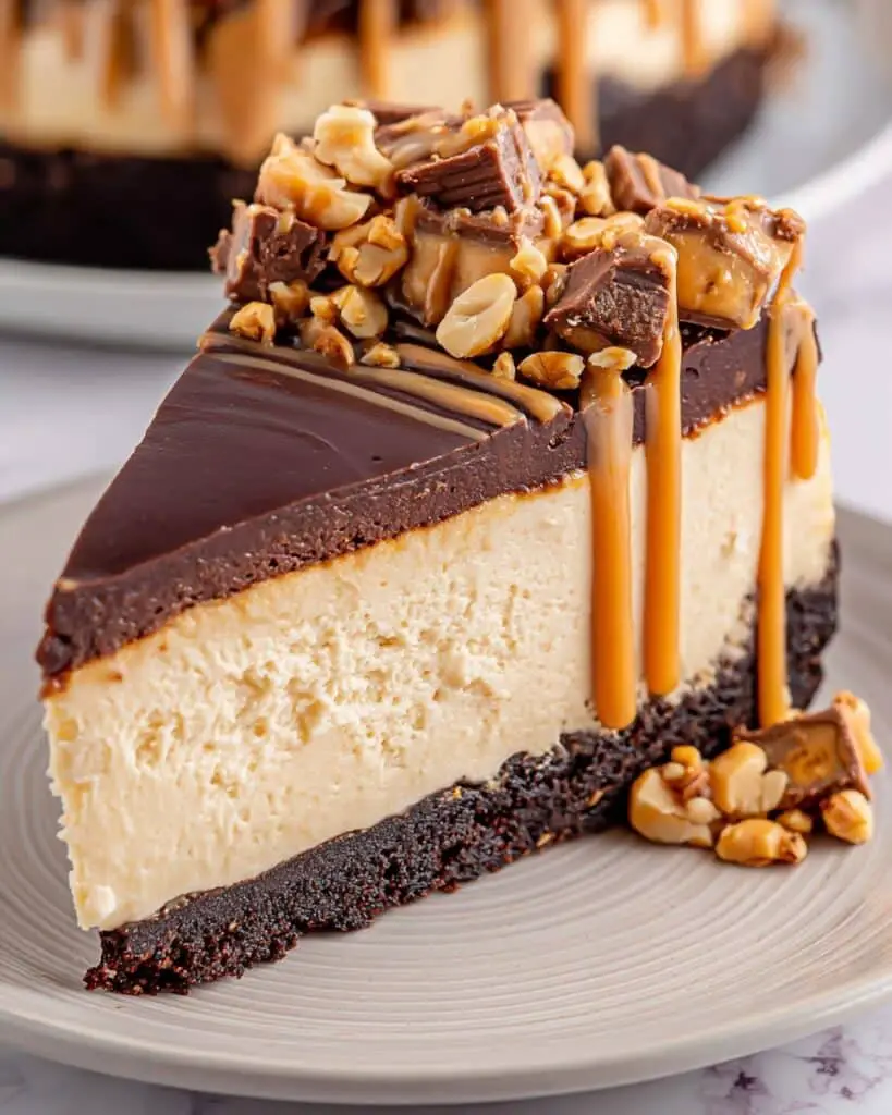 Peanut Butter Cheesecake with Chocolaty Ganache and Reese’s Topping Recipe