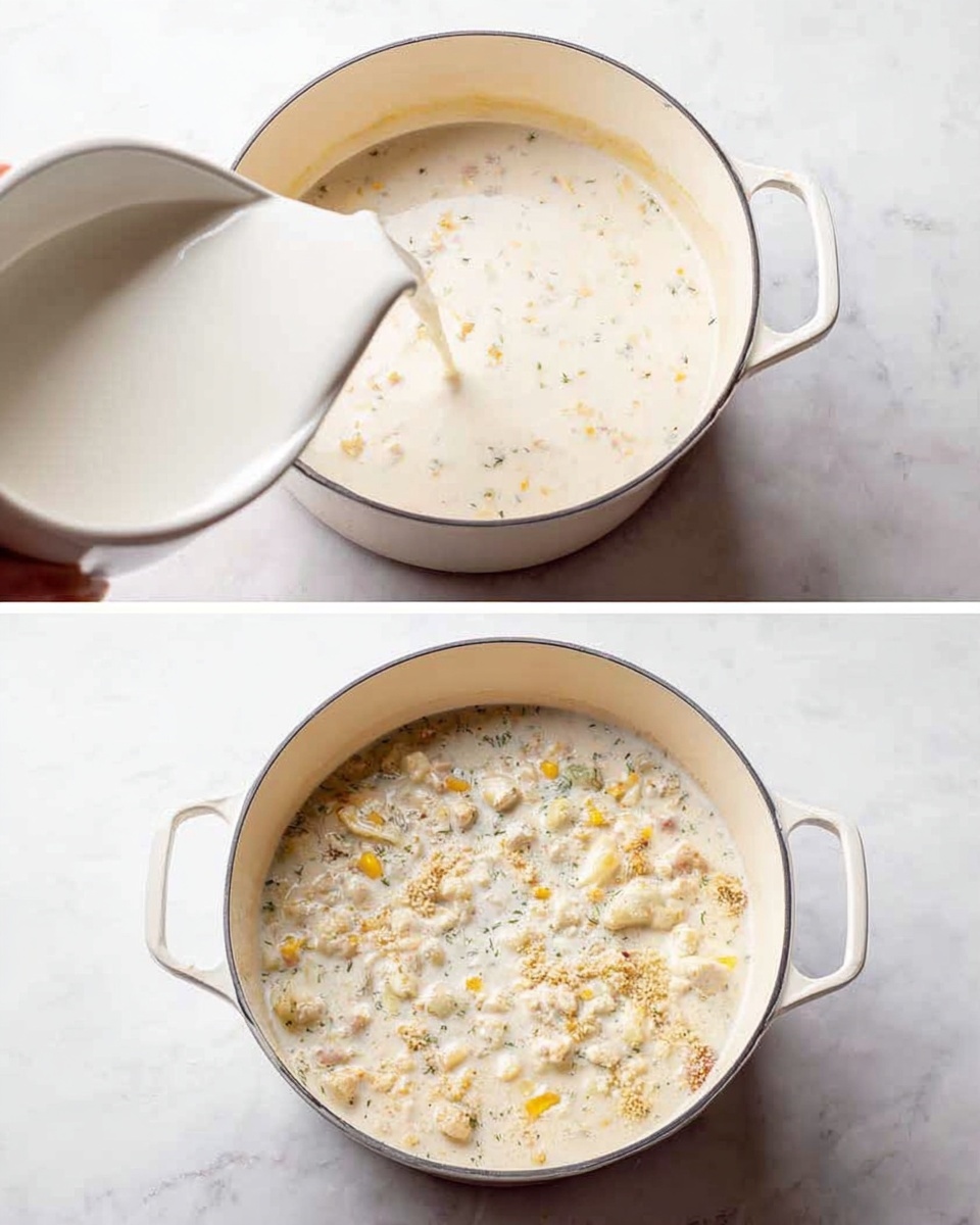 The image shows many clear and white bowls arranged on a white marbled surface, each filled with different ingredients. There are bright yellow cubes of mango in a clear glass bowl, green chopped bell peppers in another clear glass bowl, white chopped onions in a white bowl, and small chopped celery pieces placed below these bowls. Slices of pale green leeks and green scallions are spread beside fennel seeds in a small gray bowl. There are also a few bay leaves resting on the surface near a small clear glass cup with a golden liquid, a larger clear measuring cup with water, and a clear glass jug filled with white milk. A small white bowl holds a red liquid, and another bowl contains black pepper with a bit of salt. A clear glass jar with some water stands nearby, and a white plate holds neatly stacked pale yellow rectangular slices of butter. Near the middle, a small clay bowl contains a mixture of chopped mushrooms and onions. The whole scene is colorful and well-organized, highlighting fresh ingredients for cooking, photo taken with an iphone --ar 4:5 --v 7