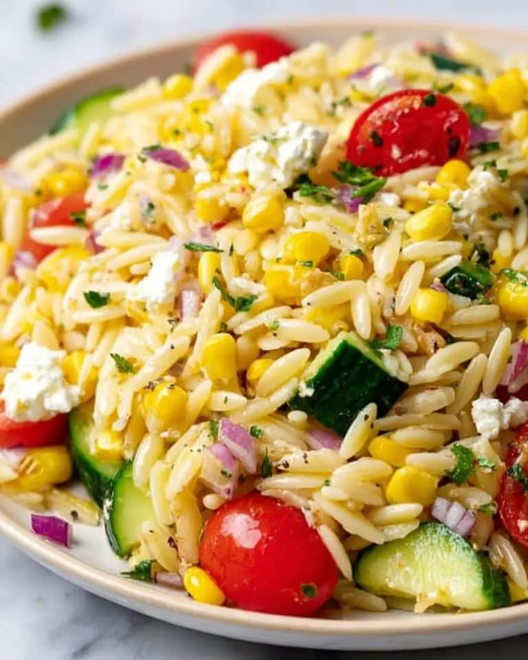 Fresh Cold Lemon Orzo Pasta Salad with Cucumber and Mint Recipe