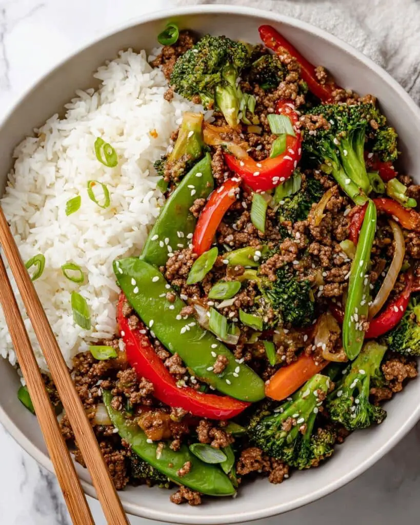 Ground Beef Stir Fry with Vegetables and Orange Soy Sauce Recipe