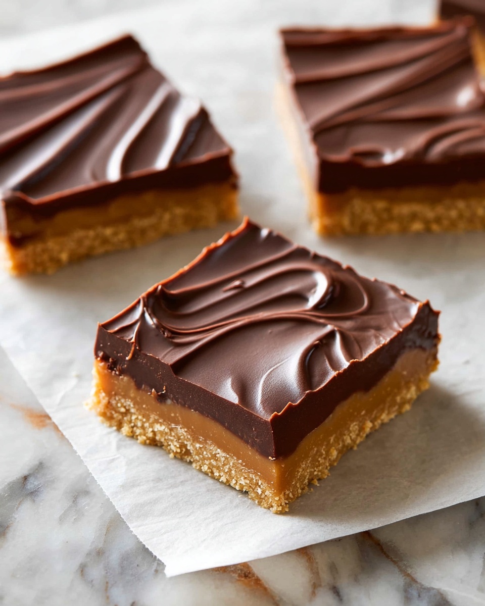 Three square bars are stacked on a white marbled surface, each bar having two layers: a thick tan bottom layer with a crumbly, dense texture, and a thinner, smooth, dark brown chocolate layer on top. The edges of the bars show an uneven bite taken out of them, revealing the soft inside of the tan layer. In the foreground, a small piece of the tan layer coated with chocolate is blurred out, adding depth to the image. The lighting is soft, highlighting the textures and layers clearly. Photo taken with an iphone --ar 4:5 --v 7