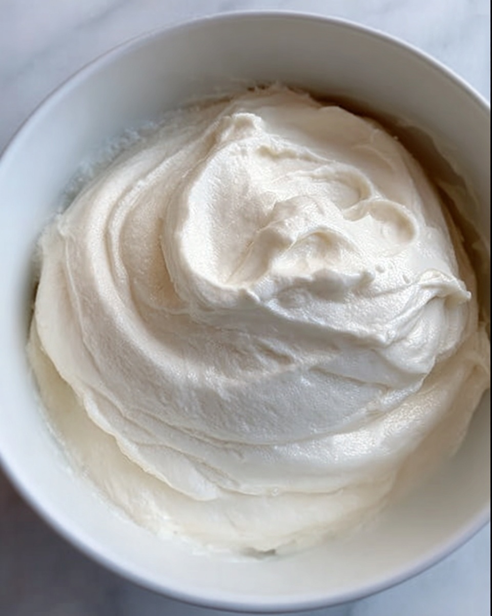 The image shows a close-up view of a white bowl filled with a smooth, creamy white substance that has soft peaks and gentle swirls on its surface, giving it a light and fluffy texture. The bowl sits on a white marbled surface. photo taken with an iphone --ar 4:5 --v 7