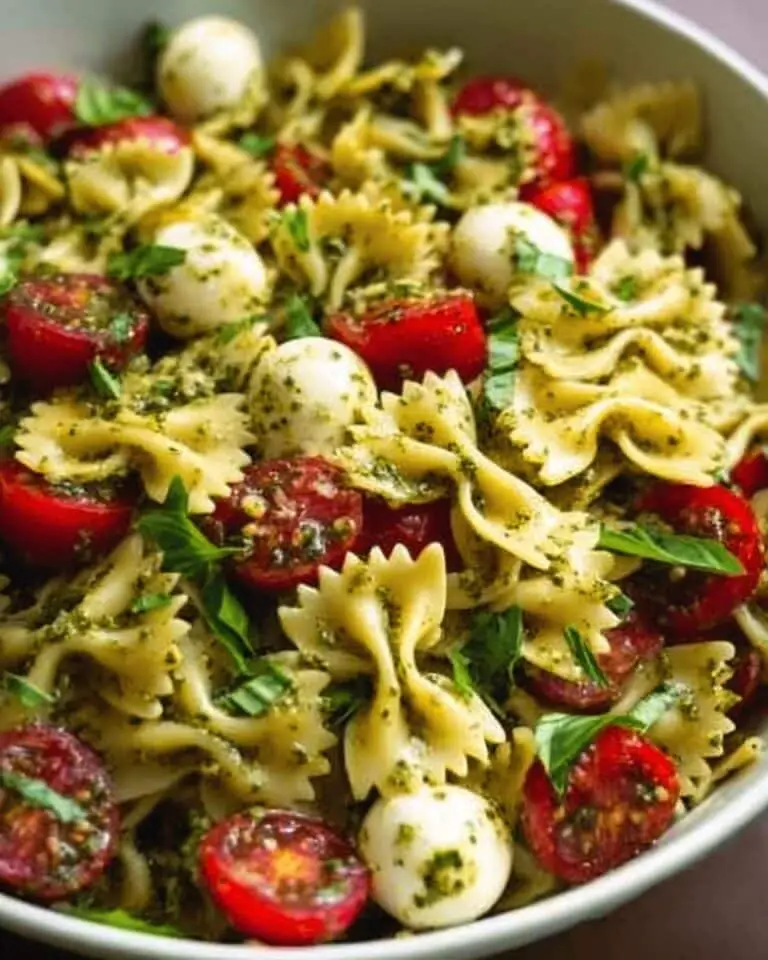 Bow Tie Pasta Salad with Pesto, Cherry Tomatoes, and Fresh Mozzarella Recipe