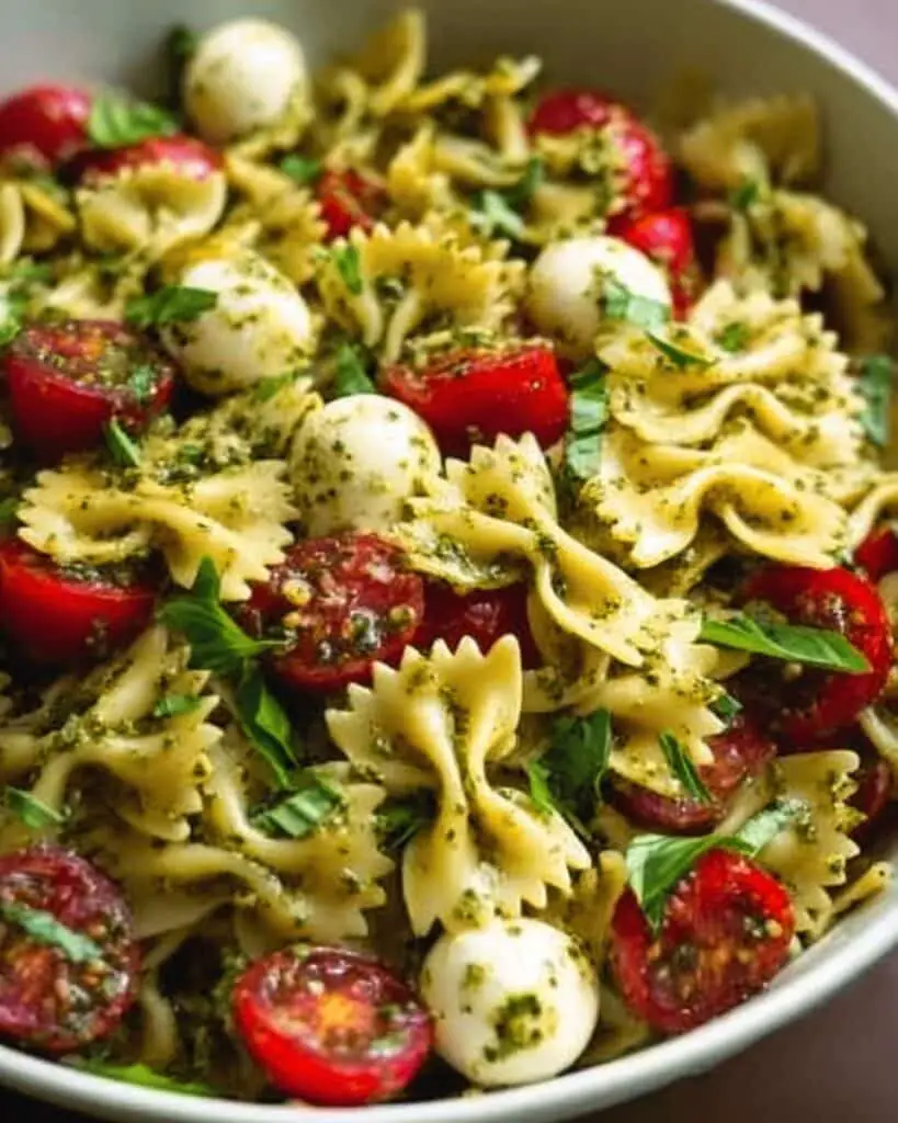 Bow Tie Pasta Salad with Pesto, Cherry Tomatoes, and Fresh Mozzarella Recipe