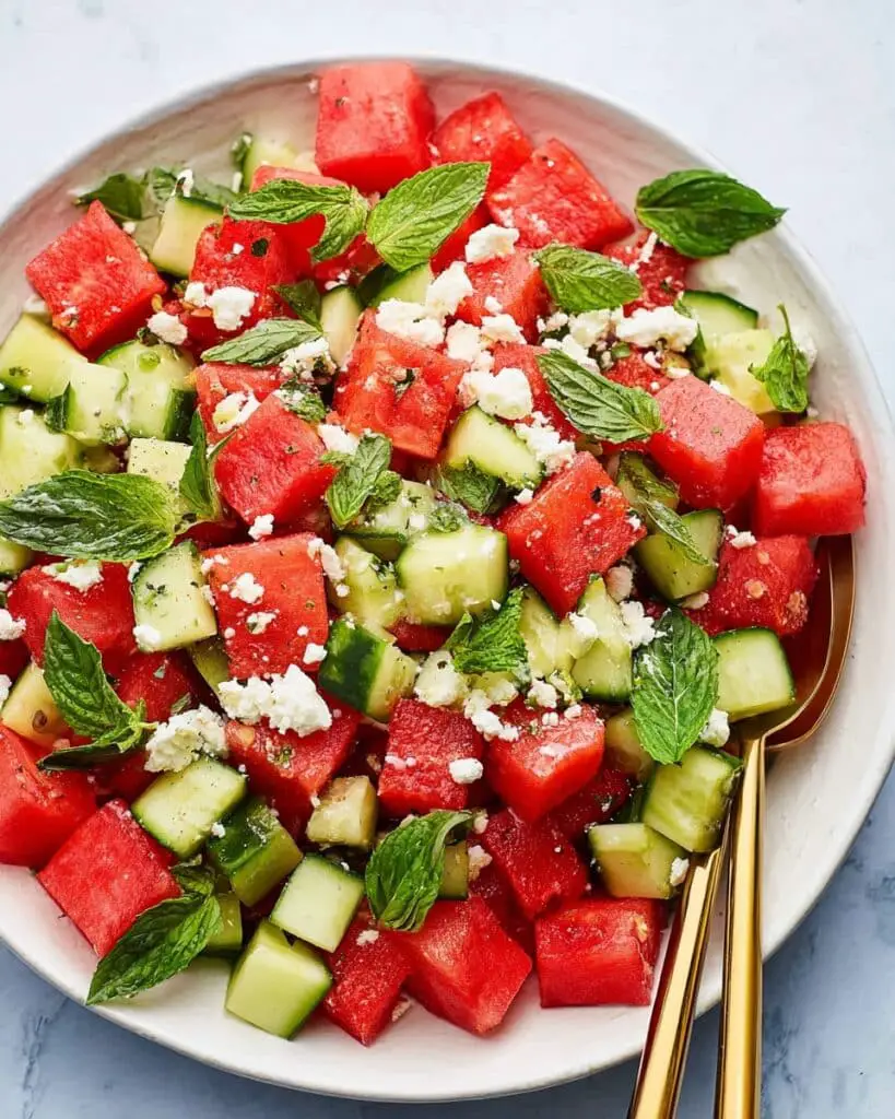 Watermelon Salad with Feta, Cucumber, and Fresh Herbs Recipe
