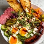 Savory Brisket Dip Platter with Jammy Eggs and Fresh Veggies Recipe