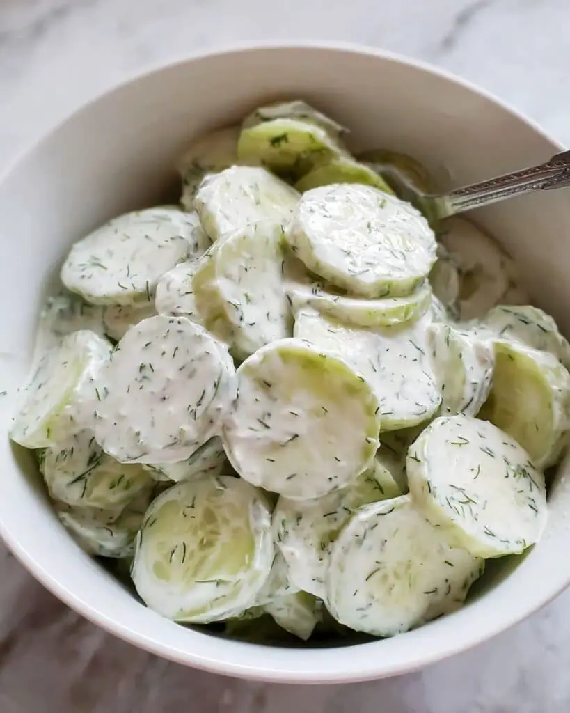 Easy and Creamy Cucumber Salad Recipe