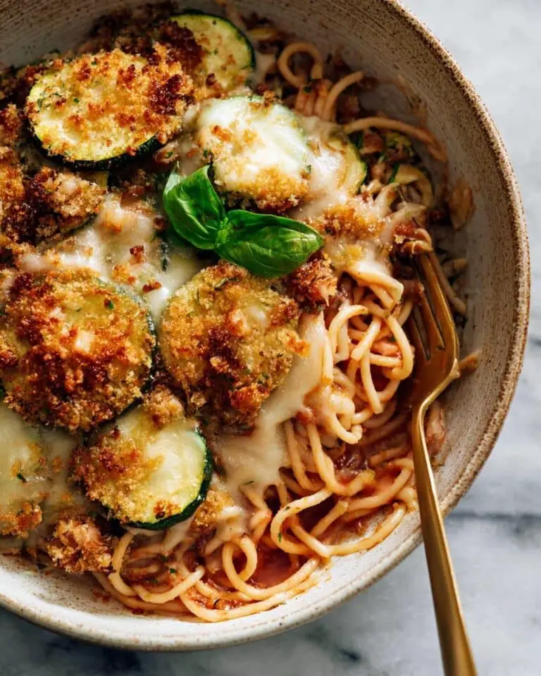 Spaghetti with Crispy Baked Zucchini and Fresh Basil Recipe