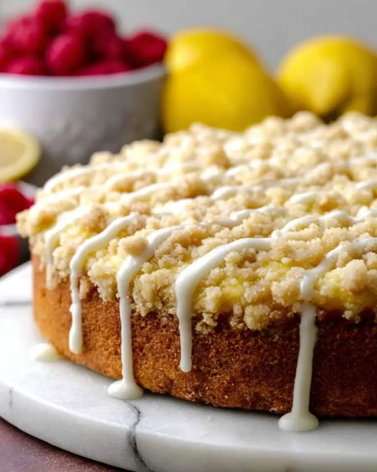 Lemon Raspberry Coffee Cake with Lemon Glaze and Crumb Topping Recipe