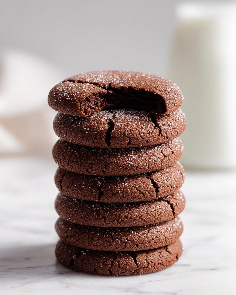 A close-up view of round chocolate cookies tightly placed together, each cookie showing a deep brown color with a cracked surface texture and a light dusting of granulated sugar, making the cracks and roughness clear. The cookies fill the entire frame with no visible plate, resting on a white marbled surface. photo taken with an iphone --ar 4:5 --v 7