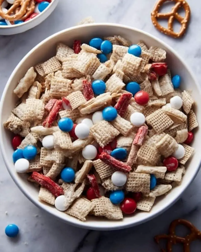 4th of July Mix: White Chocolate Cereal Snack with M&Ms Recipe